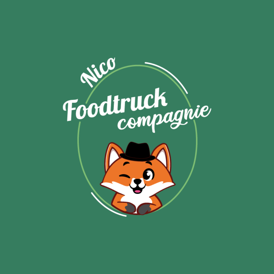 Logo Nico Food Truck compagnie sur fond vert foncé burger gourmand