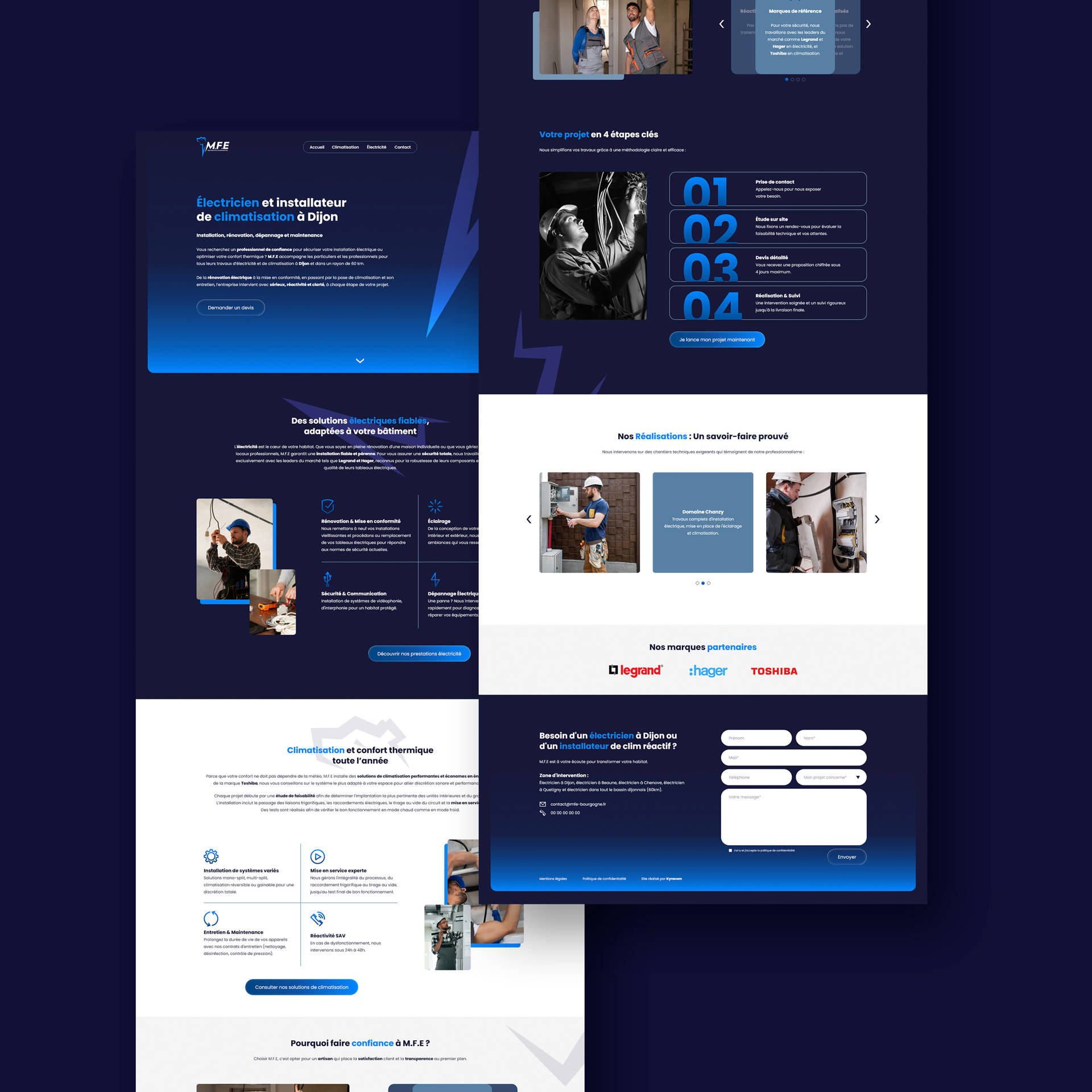 site, internet, website, web, électricien, climatisation, éclair, ours, dijon, bleu, moderne