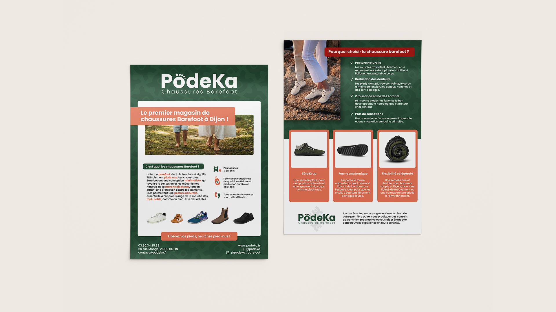 Flyer PodeKa magasin, chaussure, flyer, barefoot, pied, légèreté, mouvement, liberté, marche