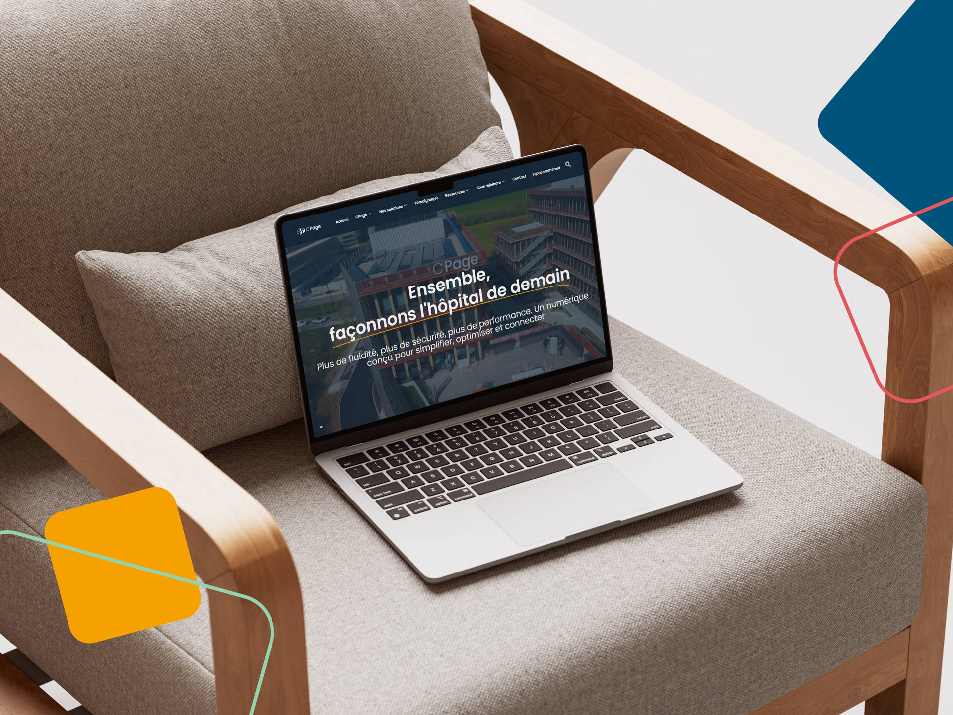 Mockup Fauteuil Cpage Logiciel, solutions, site internet, web, page, santé, publique
