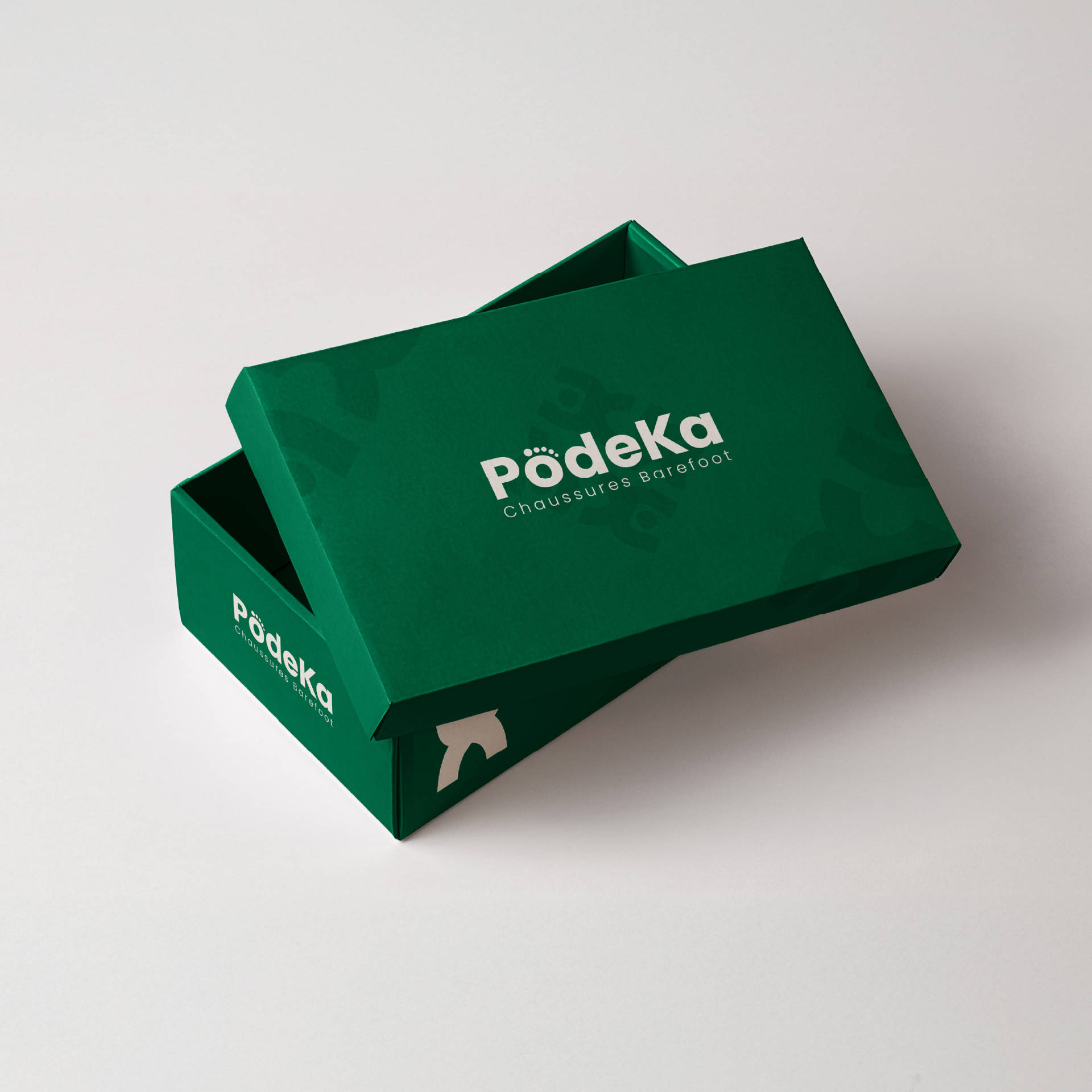 Mockup PodeKa Boite marche, pied, barefoot, magasin, boite, mockup, liberté, mouvement, chaussure