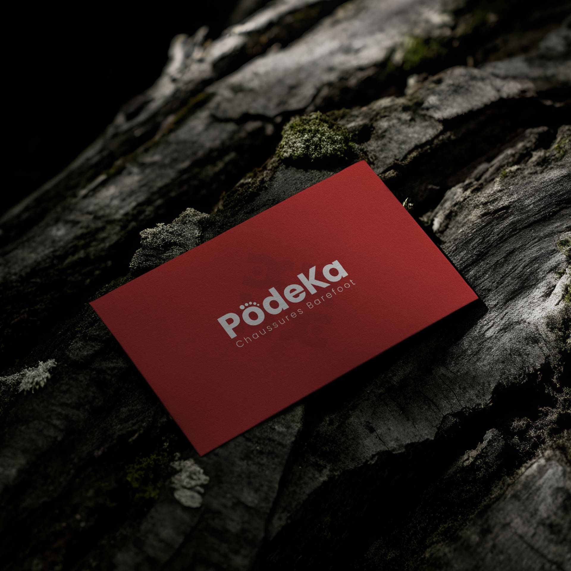 Mockup PodeKa Carte magasin, chaussure, barefoot, pied, marche, liberté, mouvement, carte de visite, business card