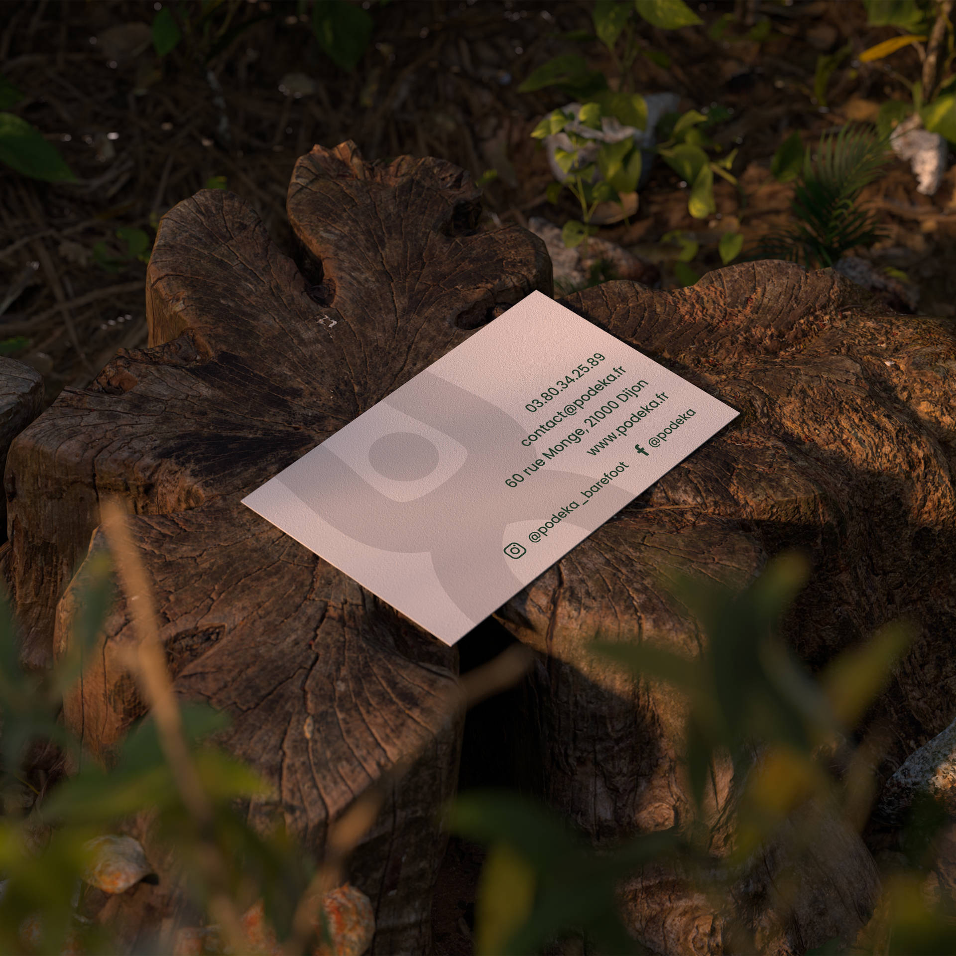 Mockup PodeKa Carte2 magasin, chaussure, barefoot, liberté, marche, mouvement, carte de visite, business card