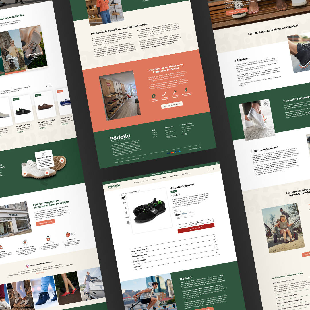 Mockup PodeKa Screen magasin, barefoot, marchand, site, marche, chaussure, pied, liberté, site internet